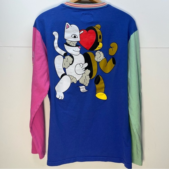 Teddy Fresh X Ripndip Colorblock Embroidered Long Sleeve Shirt Sz Large Cat Bear - Picture 2 of 10